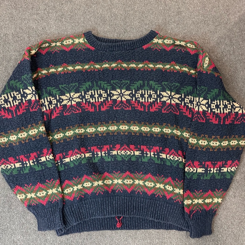 L.L. Bean Aztec Multi Patterned Knit Sweater Men’s XL USA Vintage 90s Cotton